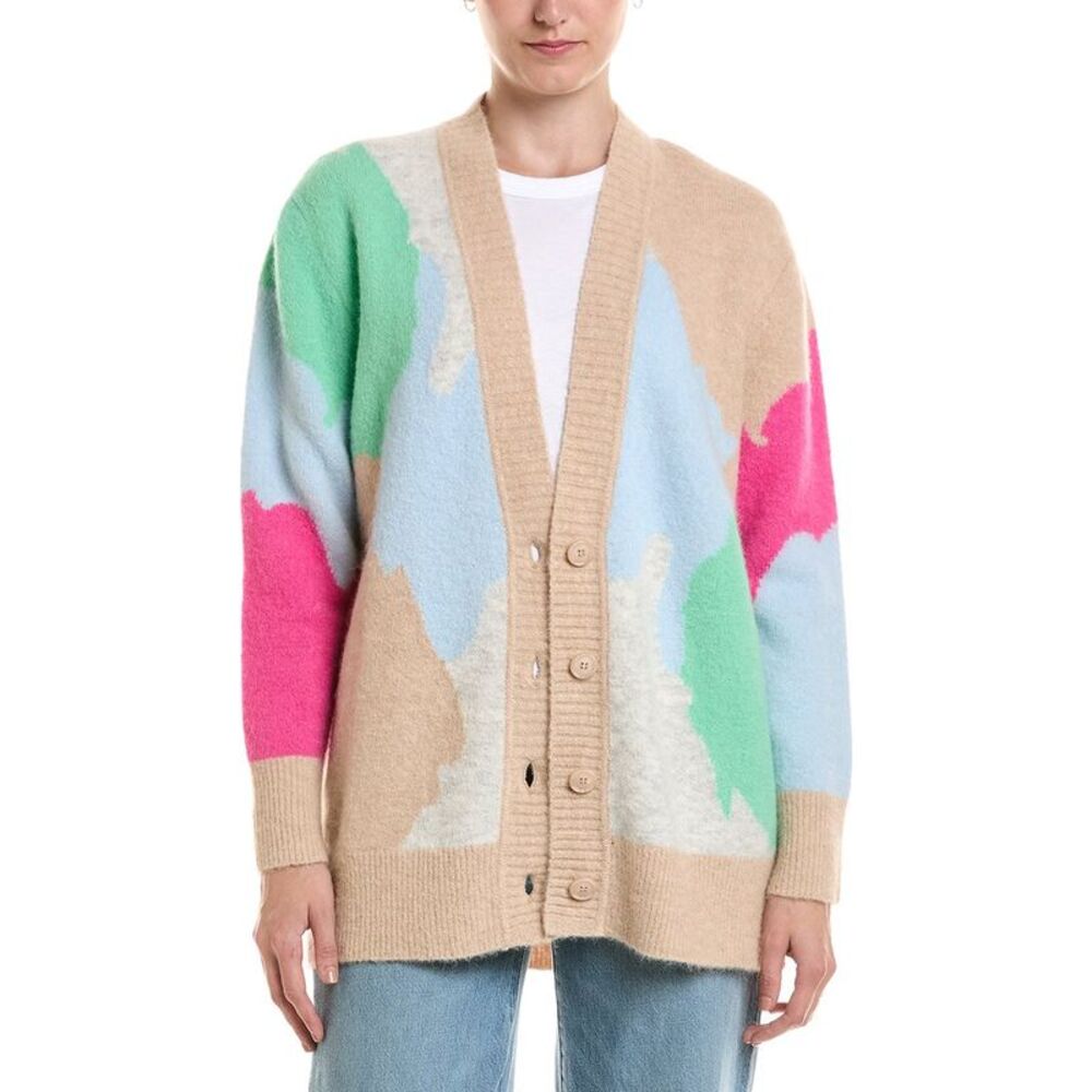 Forte Cashmere Womens  Lofty Intarsia Alpaca-Blend Cardigan, Brown